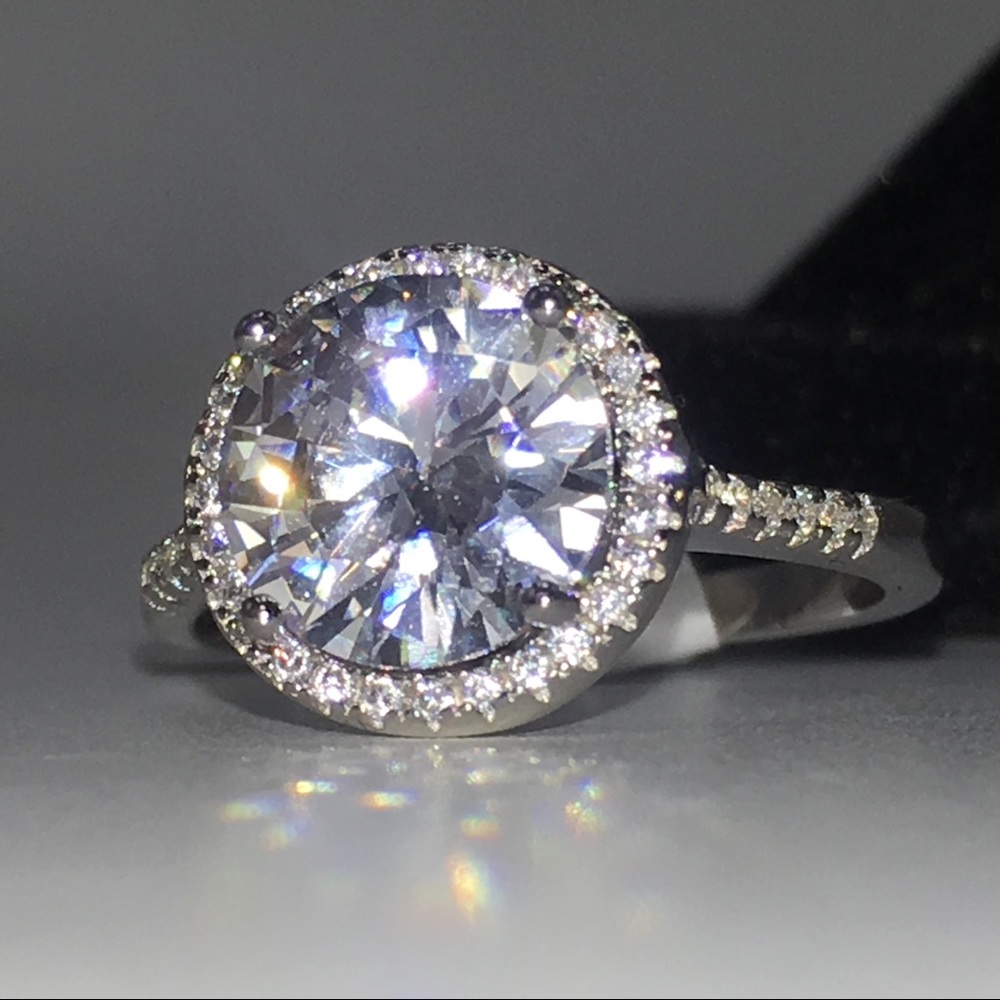 14k white gold halo ring engagement wedding - Picture 5 of 8